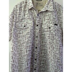 Eddie Bauer Men's XL Classic Fit Short Sleeved Button-Up Shirt Saltwater Fish